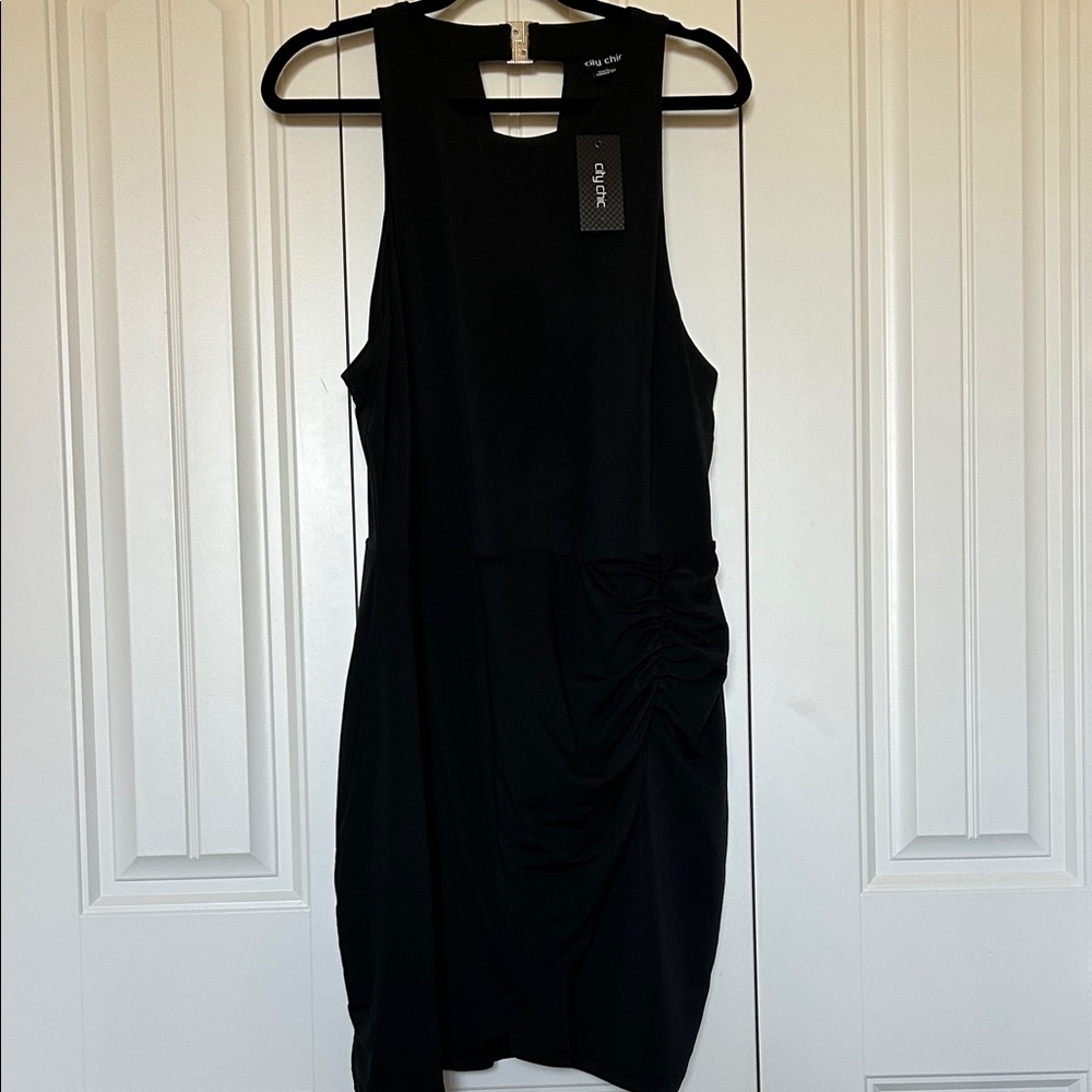 City Chic Black Ruched Side Midi Dress L/20
